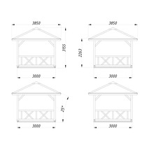 Technische Zeichnung eines Pavillons mit Maßangaben
