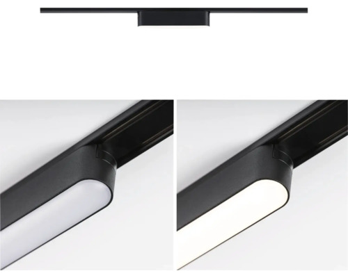 Schwarze Schienenleuchte für die Decke mit unterschiedlichen Lichteinstellungen