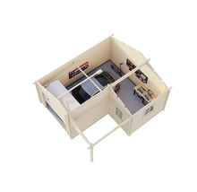 Schnittmodell einer Garage aus Holz mit zwei Autos, Werkbank und Zubehör