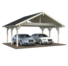 Doppelcarport aus Holz mit zwei Autos