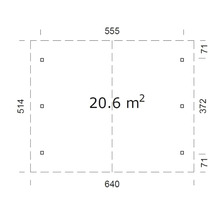 Grundriss mit Maßangaben: 640 x 514 cm, Fläche 20.6 m²