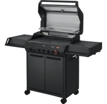 Schwarzer Gasgrill mit Ablageflächen und Unterschrank