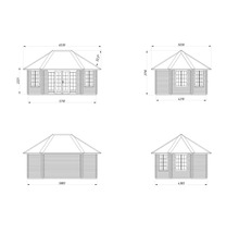 Technische Zeichnung eines Gartenhauses mit Maßangaben