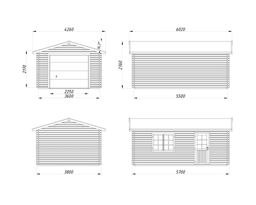 Technische Zeichnung einer Garage mit Maßangaben