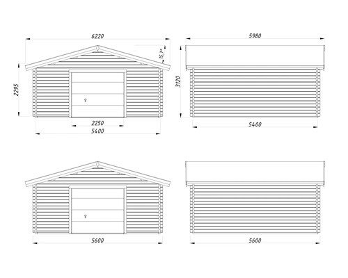Technische Zeichnung einer Garage mit Maßangaben