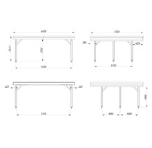 Technische Zeichnung einer Holzkonstruktion mit Maßangaben