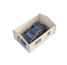 Holzgarage mit Auto, Fahrrad und Regal