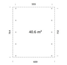 Grundriss mit Maßen und Flächenangabe von 40,6 Quadratmetern