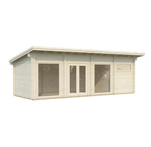 Holzgartenhaus mit Flachdach, Fenstern und Doppeltür