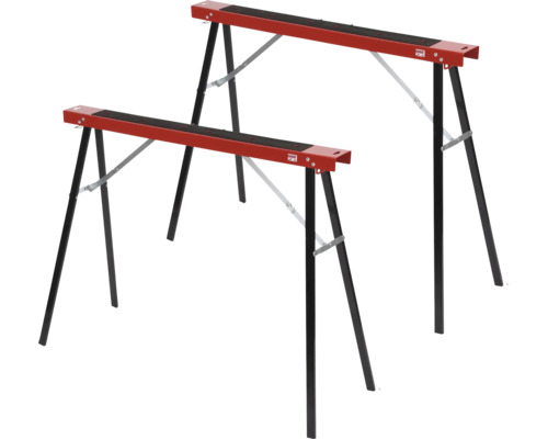 Zwei rot-schwarze Arbeitsböcke aus Metall