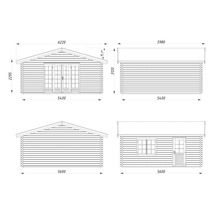 Technische Zeichnung eines Gartenhauses mit Maßangaben