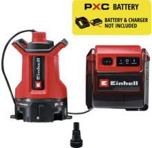 Einhell Akku-Schmutzwasserpumpe mit Einhell Logo. Akku und Ladegerät nicht im Lieferumfang enthalten.