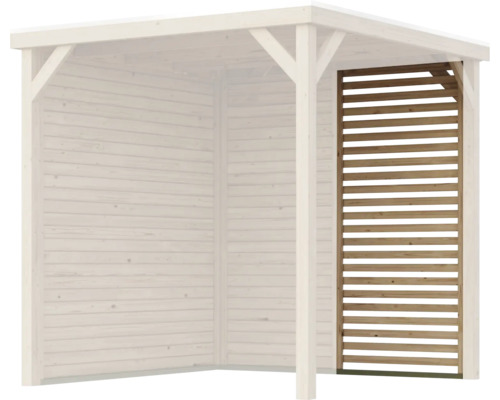 Holzpavillon mit Lamellenwand zur Beschattung