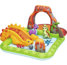 Aufblasbares Planschbecken mit Dinosaurier-Motiv, Rutsche und Vulkanbogen