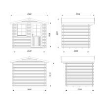 Technische Zeichnung eines Gartenhauses mit Maßangaben