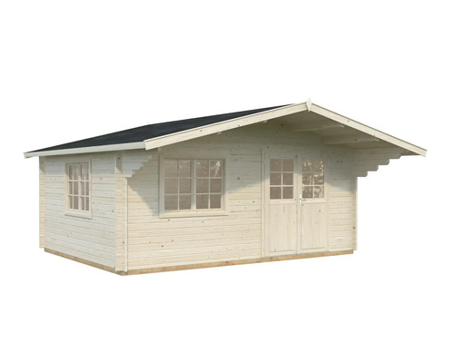 Gartenhaus aus Holz mit Fenstern und einer Tür