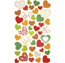 Illustration von verschiedenfarbigen Herzen mit goldenen Umrandungen