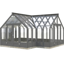 Gewächshaus mit Glasfront und Holzrahmen