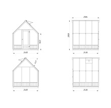 Technische Zeichnung eines Gewächshauses mit Maßangaben