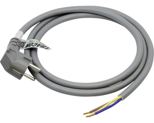 Graues Stromkabel mit Stecker und offenen Enden