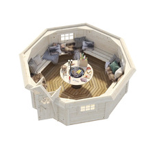 Achteckiger Grillpavillon mit Grilltisch, Bänken und Kissen