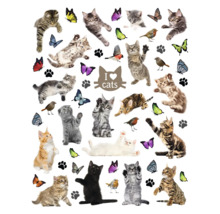 Wandaufkleber mit Katzen, Schmetterlingen, Vögeln und dem Text Ich liebe Katzen