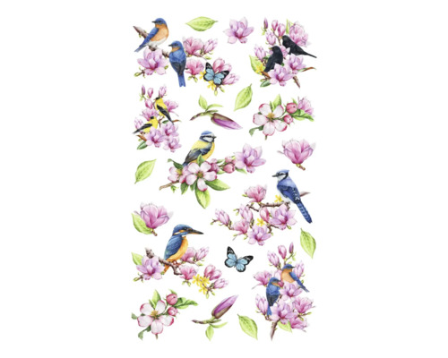 Wandaufkleber mit Vogel- und Blütenmotiven