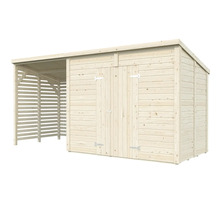 Holzgartenhaus mit Anbau für Gartengeräte