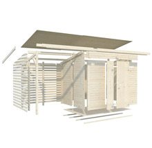 Explosionszeichnung eines Gerätehauses aus Holz