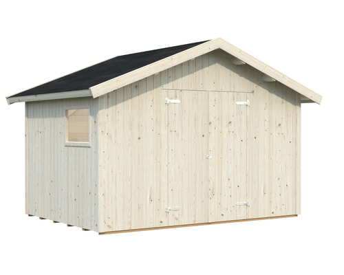 Holzgartenhaus mit Fenster und schwarzem Dach