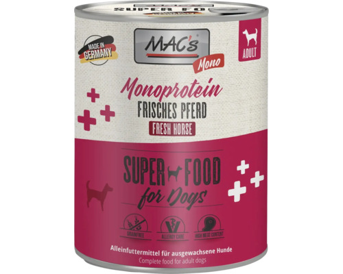Macs Monoprotein Hundefutter Dose mit frischem Pferdefleisch für ausgewachsene Hunde