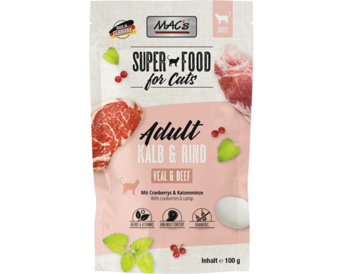 Mac's Superfood Adult Katzenfutter mit Kalb und Rind, getreidefrei