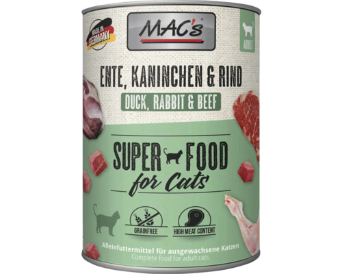Mac's Katzenfutter Ente, Kaninchen und Rind in einer Dose