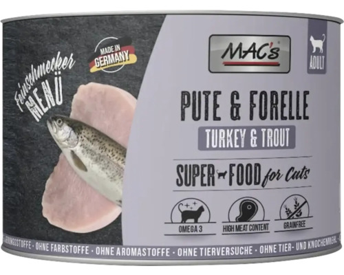 Mac's Katzenfutter Dose mit Pute und Forelle für ausgewachsene Katzen