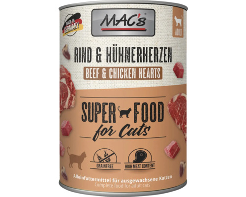 Mac's Katzenfutter Rind und Hühnerherzen im Futterdosendesign
