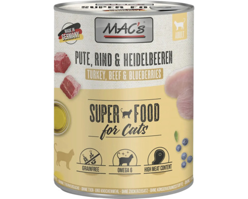 Mac's Super Food Katzenfutter mit Pute, Rind und Heidelbeeren Dose