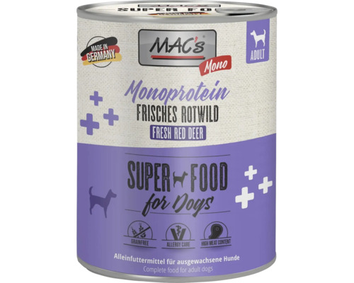 Mac's Monoprotein Nassfutter für ausgewachsene Hunde, frisches Rotwild