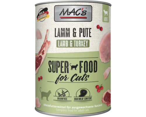 Macs Katzenfutter Lamm und Pute für ausgewachsene Katzen