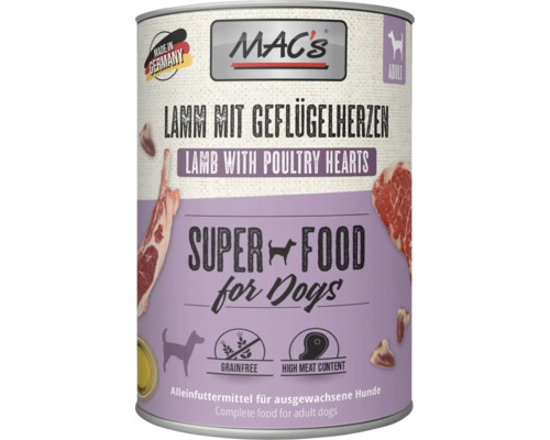 Dose Mac's Hundefutter Lamm mit Geflügelherzen