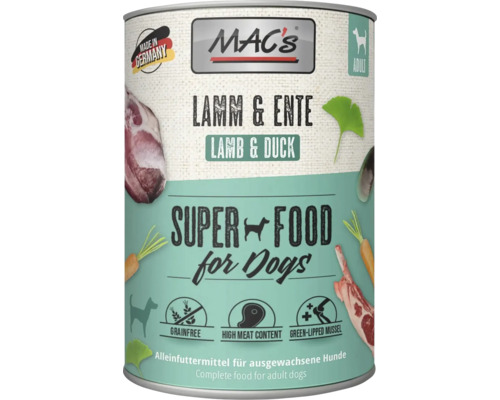 Konservenfutter für Hunde mit Lamm und Ente von Mac's