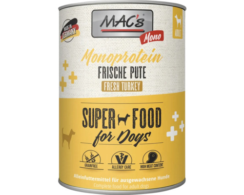 Hundefutter nass MAC´s DOG Sensitive Pute 100 % und Hirse 800 g MAC's Monoprotein Hundefutter Frische Pute für ausgewachsene Hunde