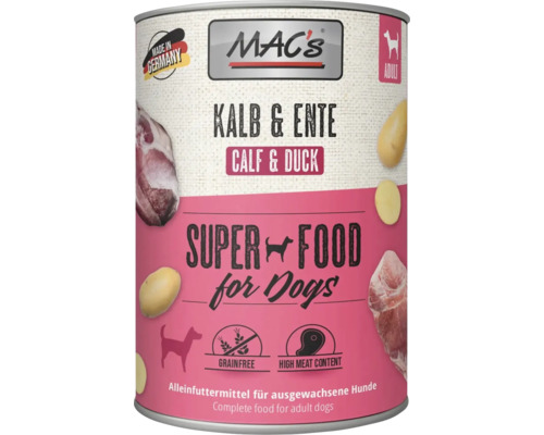 Mac's Hundenassfutter Kalb und Ente für ausgewachsene Hunde