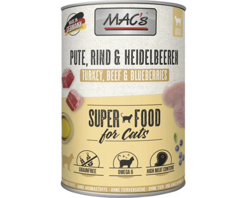 Mac's Katzenfutter Dose mit Truthahn, Rind und Blaubeeren