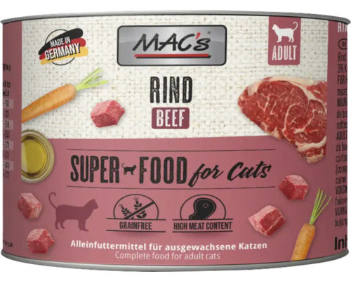 Mac's Katzenfutter Rind für ausgewachsene Katzen, Alleinfuttermittel