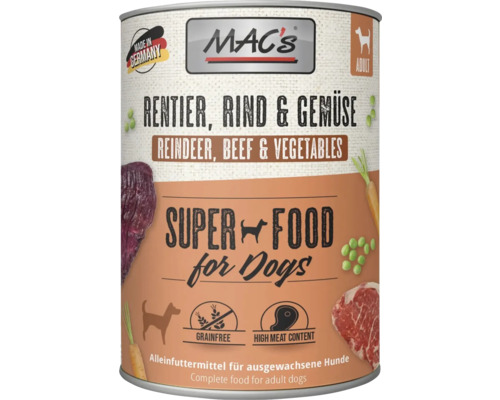 MAC's Hundefutterdose mit Rentier, Rind und Gemüse für ausgewachsene Hunde