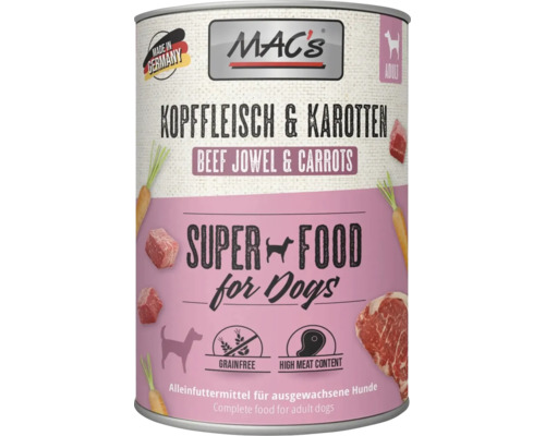 MAC's Hundenassfutter mit Rind und Karotten, Alleinfuttermittel für ausgewachsene Hunde
