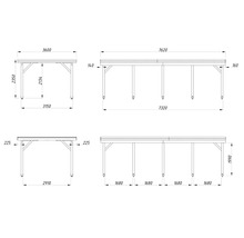 Technische Zeichnung eines Tisches mit Maßangaben