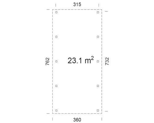Grundriss mit Abmessungen und einer Fläche von 23.1 Quadratmetern