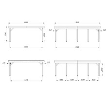 Technische Zeichnung einer Holzkonstruktion mit Maßangaben
