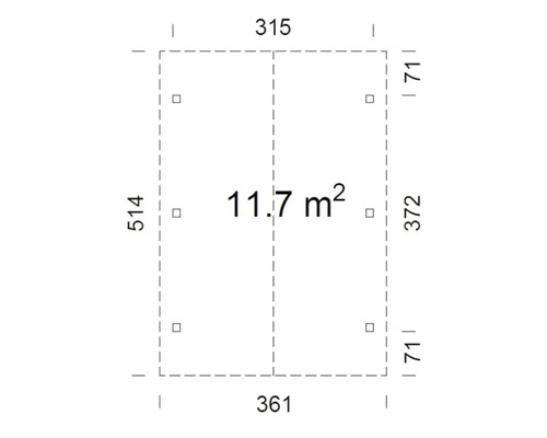 Grundriss mit Abmessungen und einer Fläche von 11.7 Quadratmetern